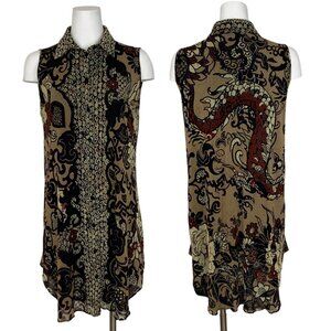 Fuzzi Tunic Top Blouse M Floral Sleeveless Button Front Italy